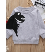lovely Casual O Neck Print Grey Boy Hoodie