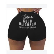 lovely Casual Letter Print Black Shorts