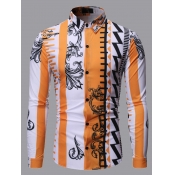 Men lovely Casual Turndown Collar Striped Print Ye