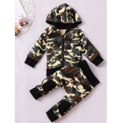 lovely Street Hooded Collar Camo Print Boy Two-pie