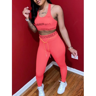 

LW Sportswear Letter Print Jacinth Two Piece Pants Set