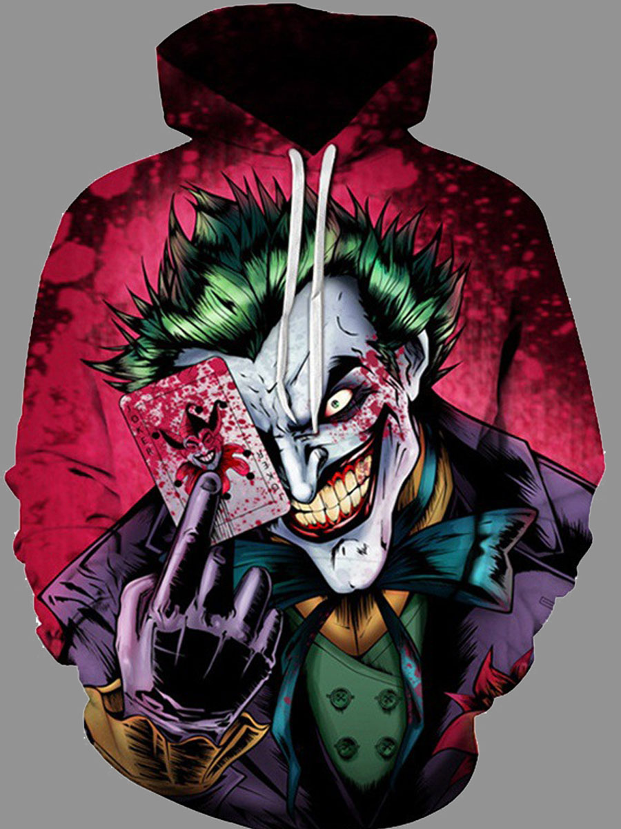 

Lovely Men Street Hooded Collar Clown Print Watermelon Red Hoodie