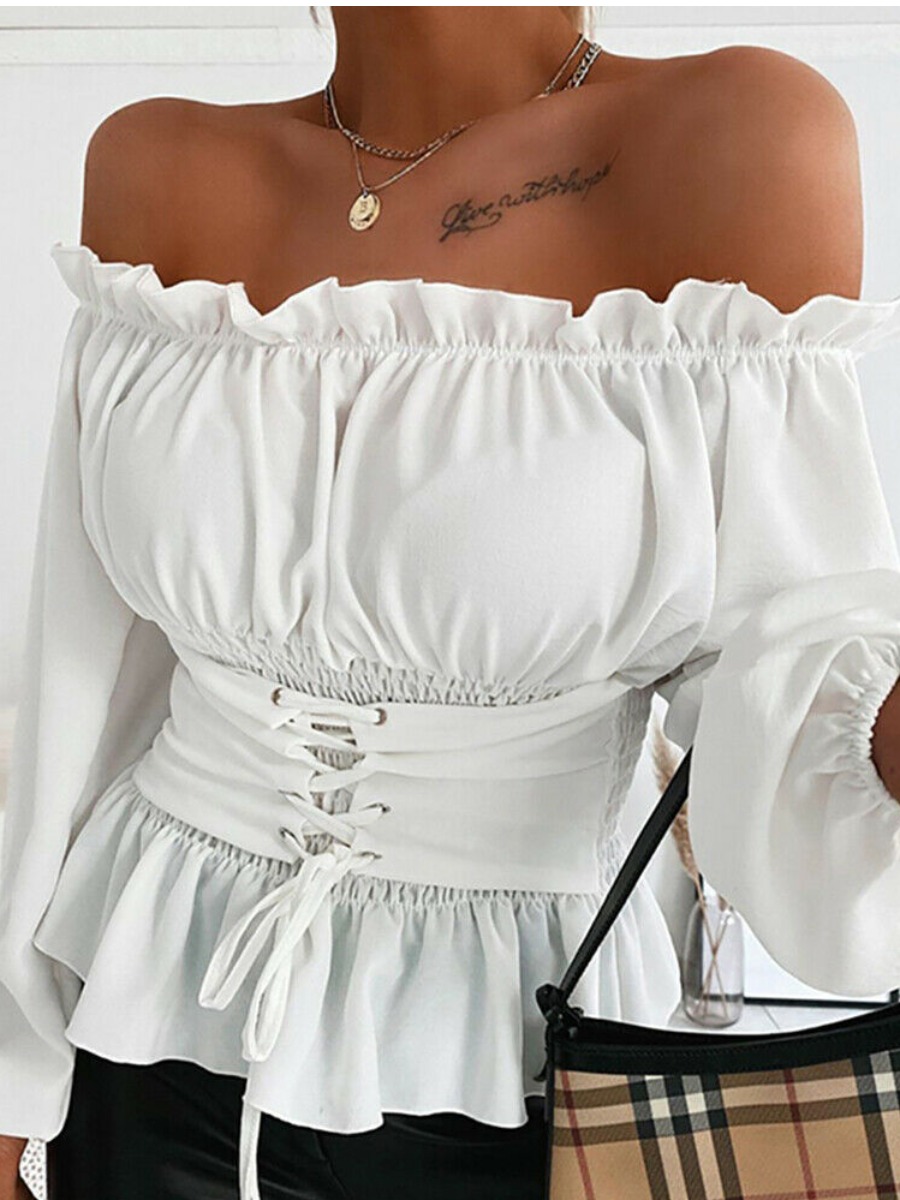 

lovely Trendy Dew Shoulder Fold Design White Blouse