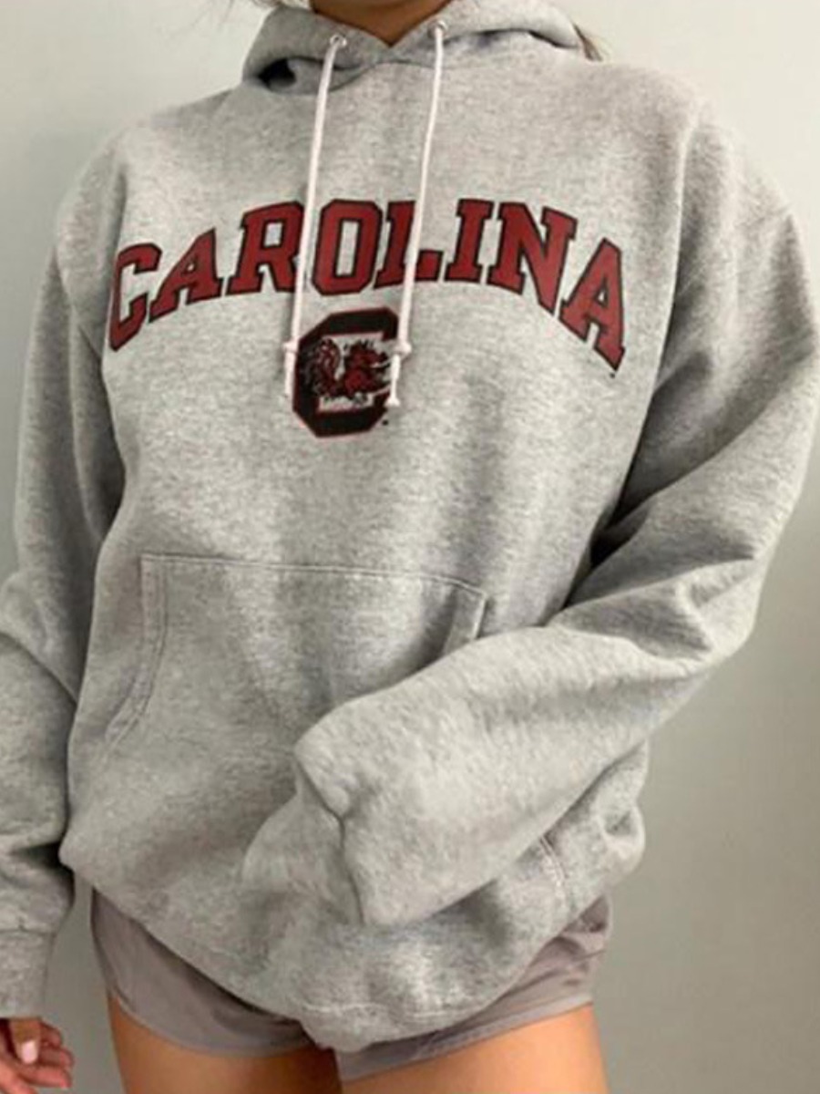 

lovely Casual Hooded Collar Letter Print Grey Hoodie