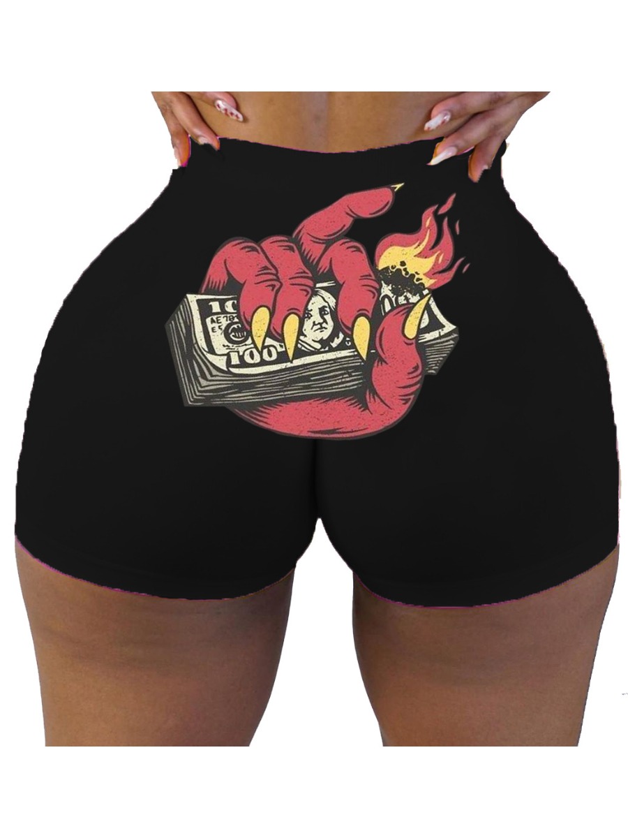 

lovely Casual Print Skinny Black Shorts
