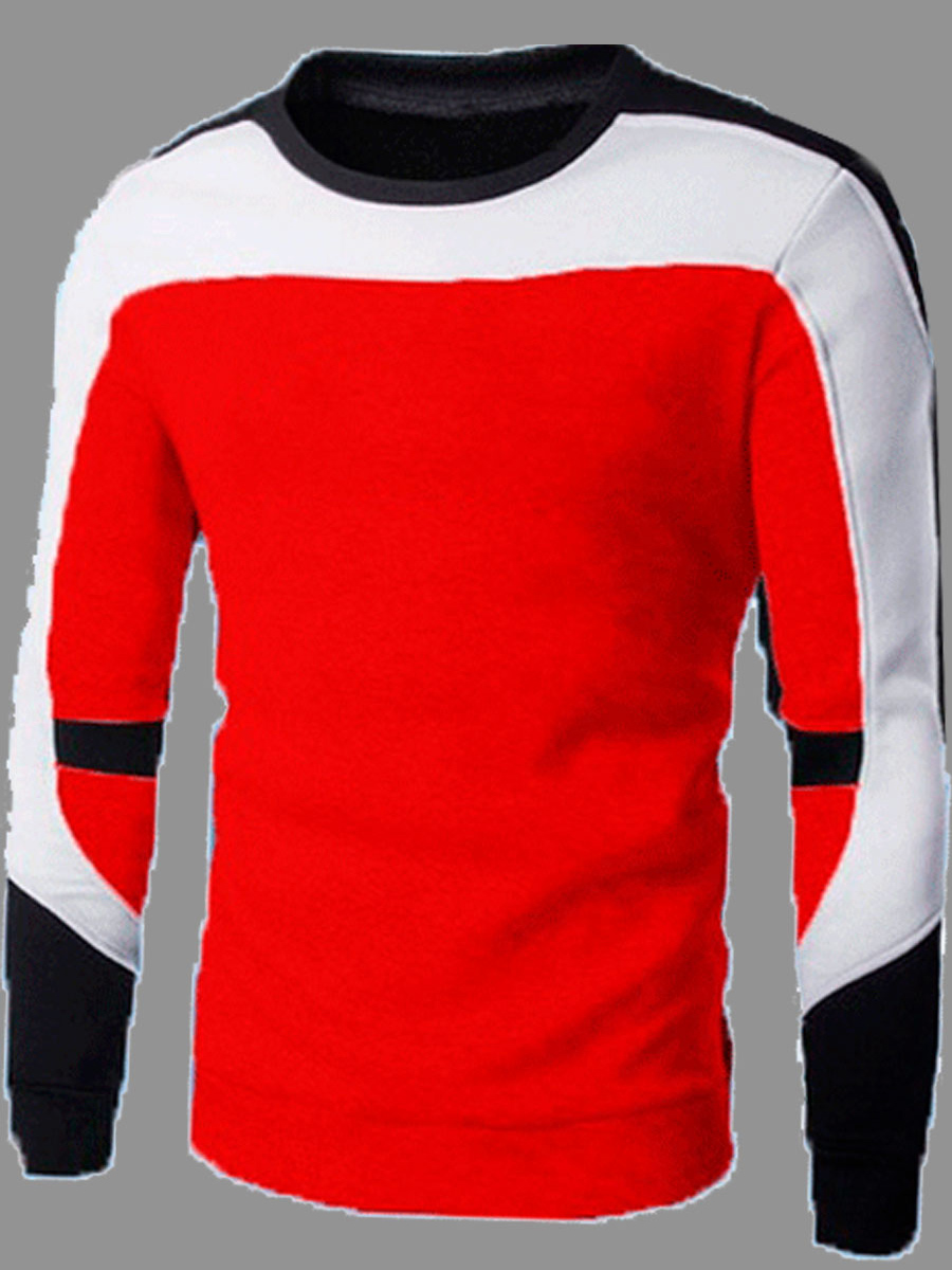 

lovely Sportswear O Neck Patchwork Red Hoodie