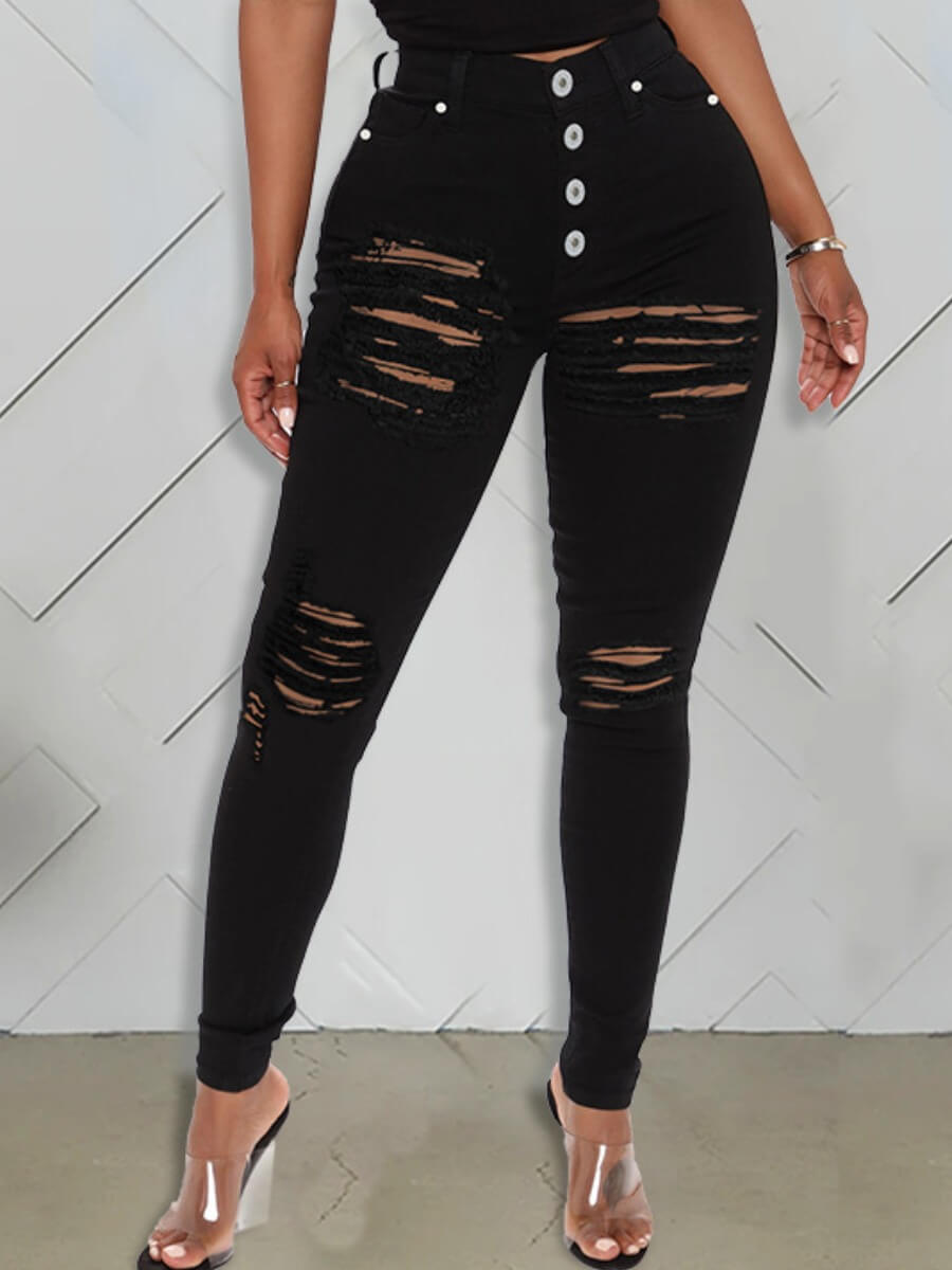 

Lovely Street Broken Holes Black Jeans
