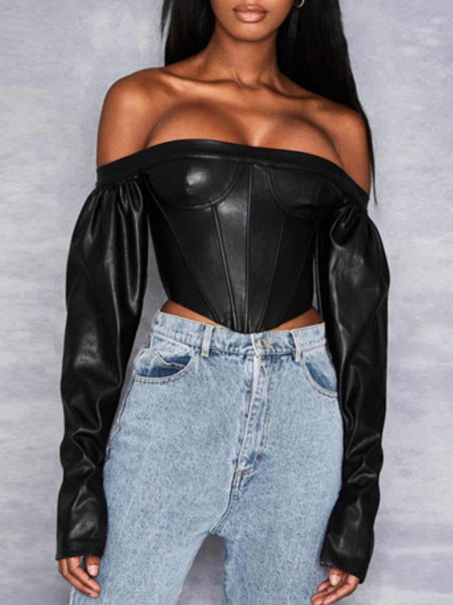 

lovely Trendy Dew Shoulder Black Blouse
