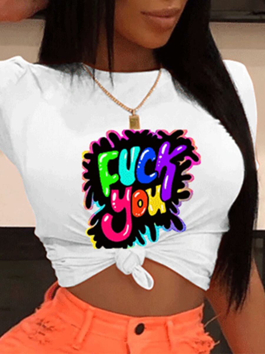 

Lovely Casual O Neck Letter Print White T-shirt