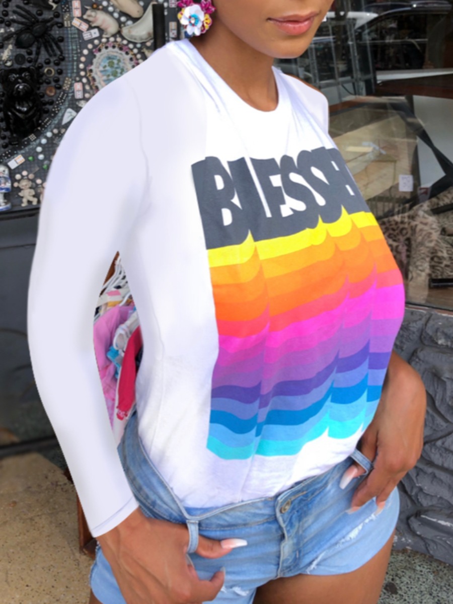 

lovely Leisure O Neck Print White Hoodie