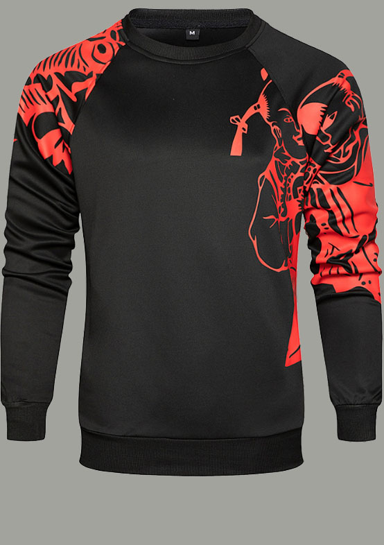 

lovely Sportswear O Neck Print Black Men Hoodie