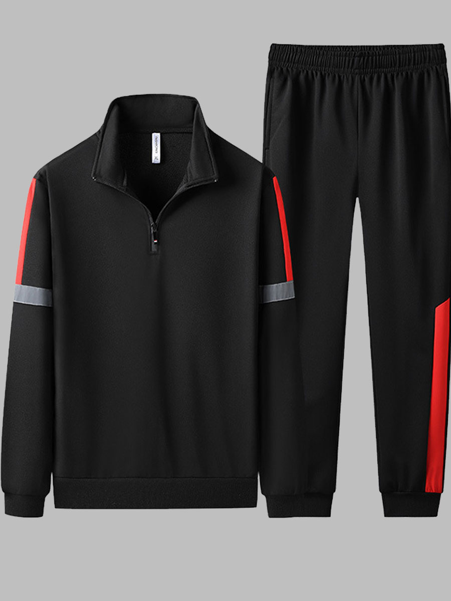 

lovely Sportswear Patchwork Zipper Design Carbon Black Men Two-piece Pants Set
