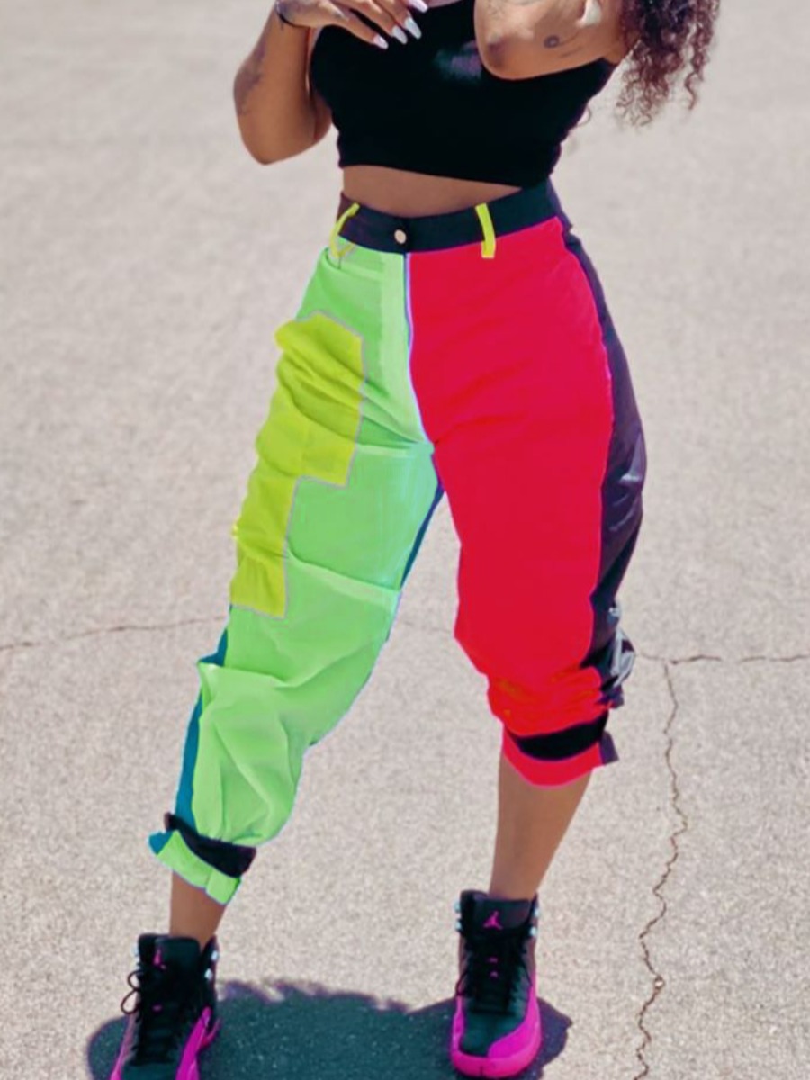 

lovely Street Patchwork Red Pants