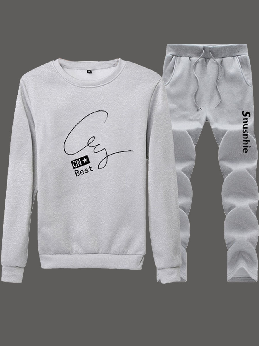 

lovely Sportswear O Neck Print Grey Men Two-piece Pants Set