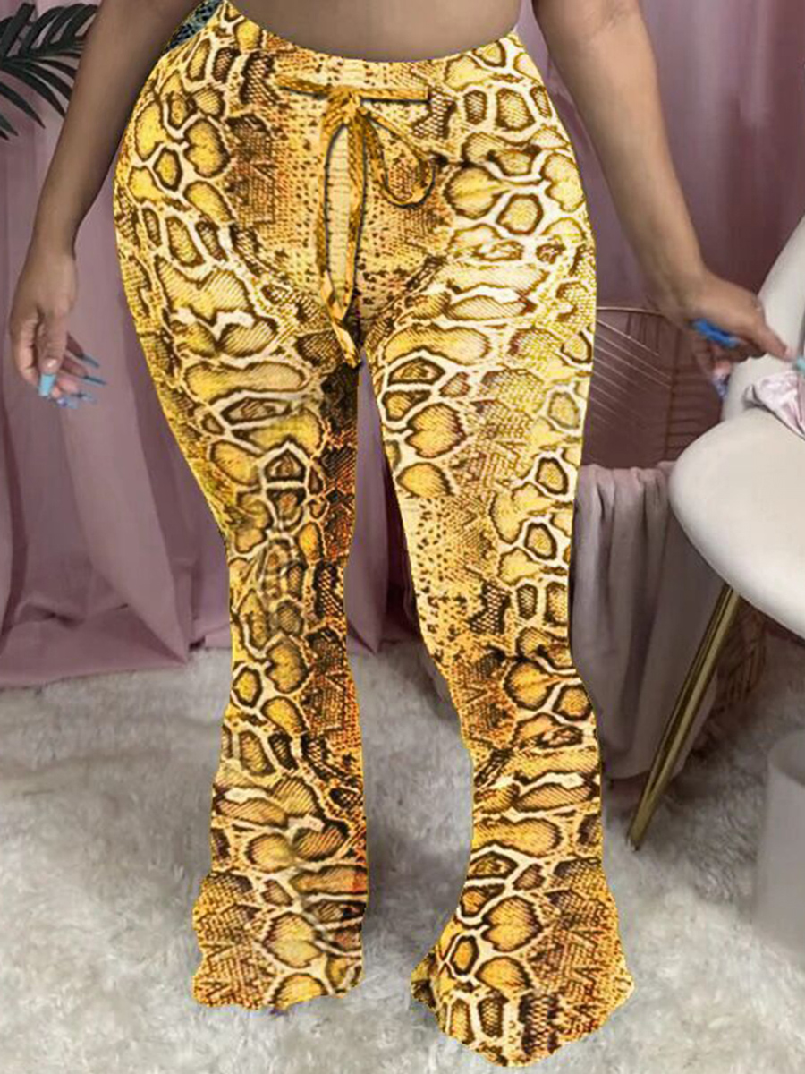 

Lovely Trendy Animal Print Yellow Plus Size Pants