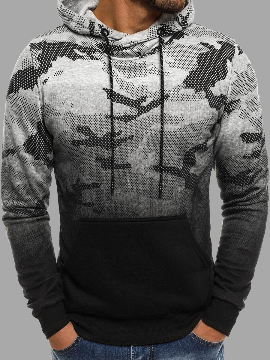 

lovely Sportswear Hooded Collar Gradient Print Light Grey Men Hoodie