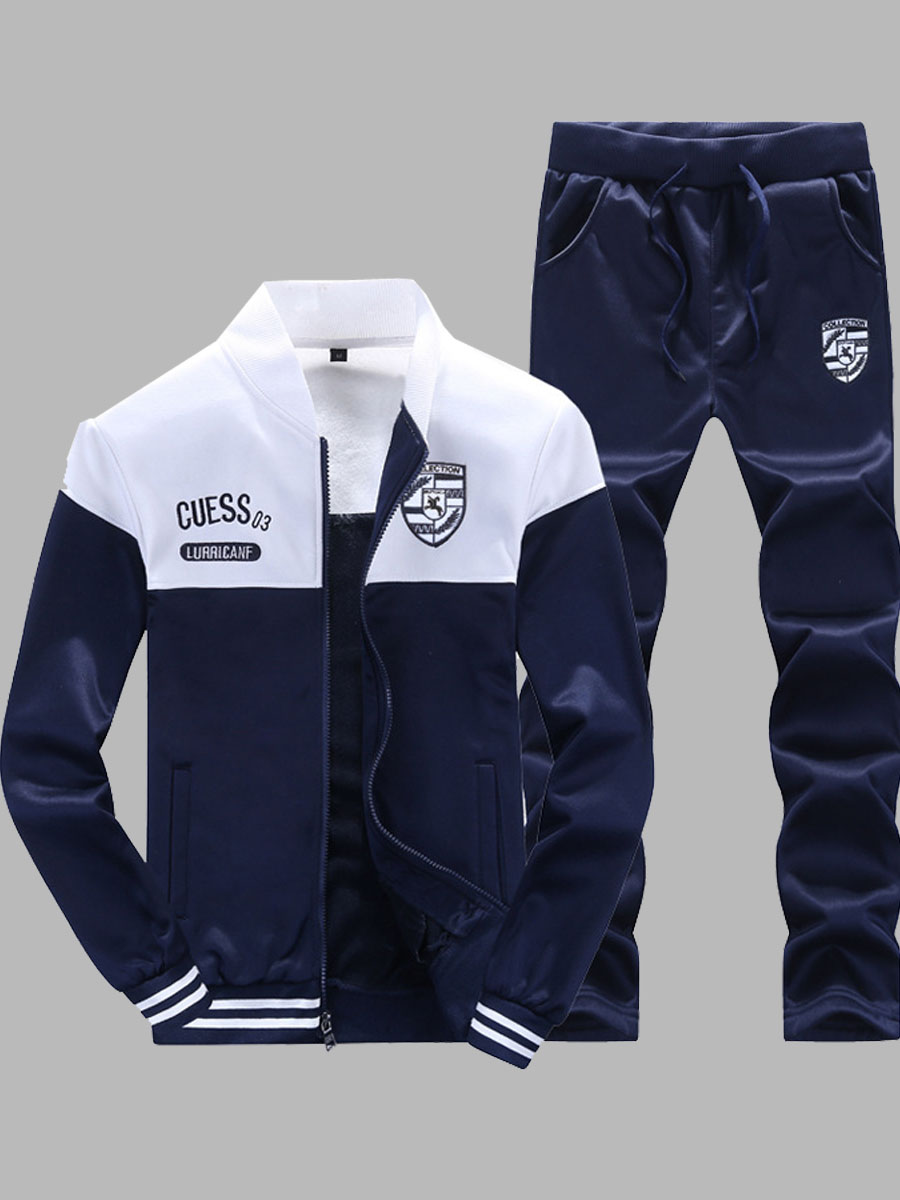 

lovely Sportswear Patchwork Zipper Design Vivid Blue Men Two-piece Pants Set