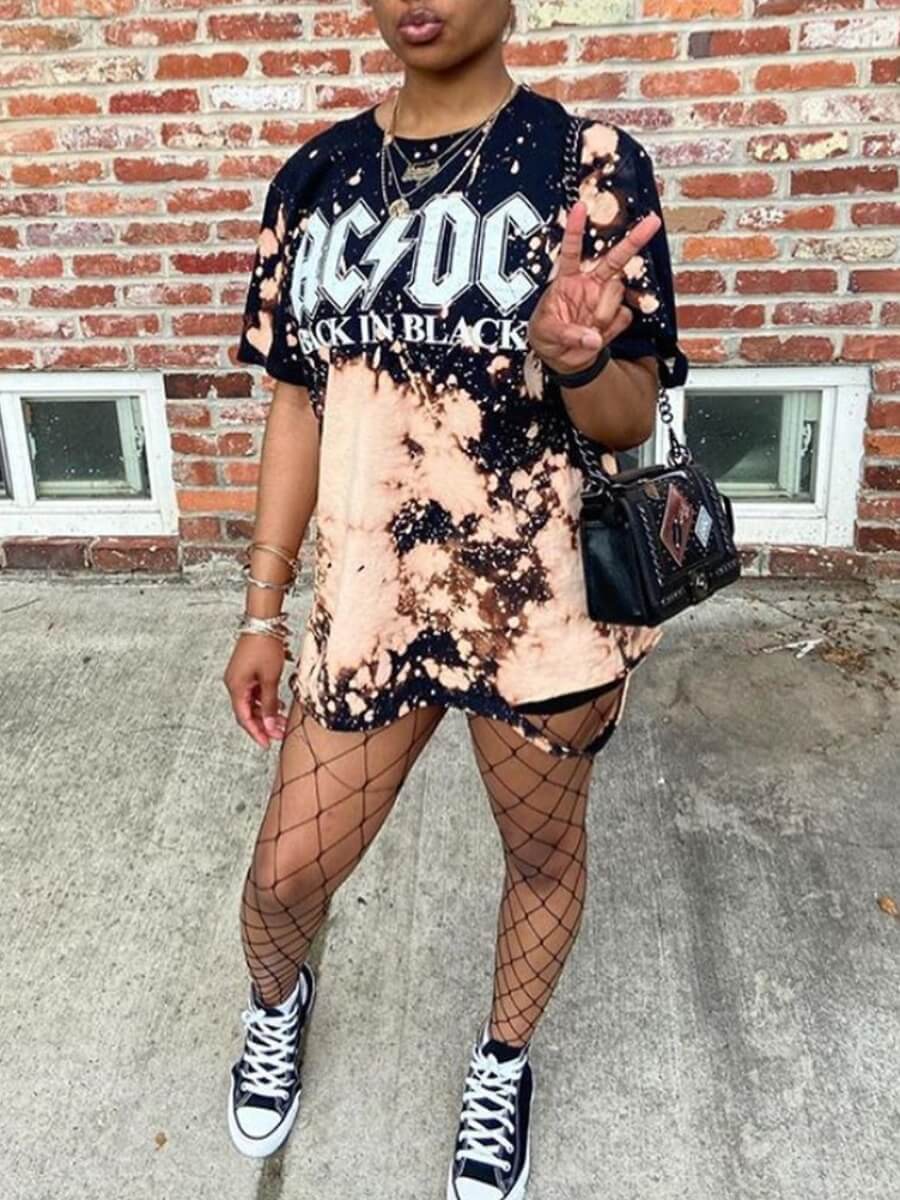 

Lovely Casual O Neck Print Black Plus Size T-shirt