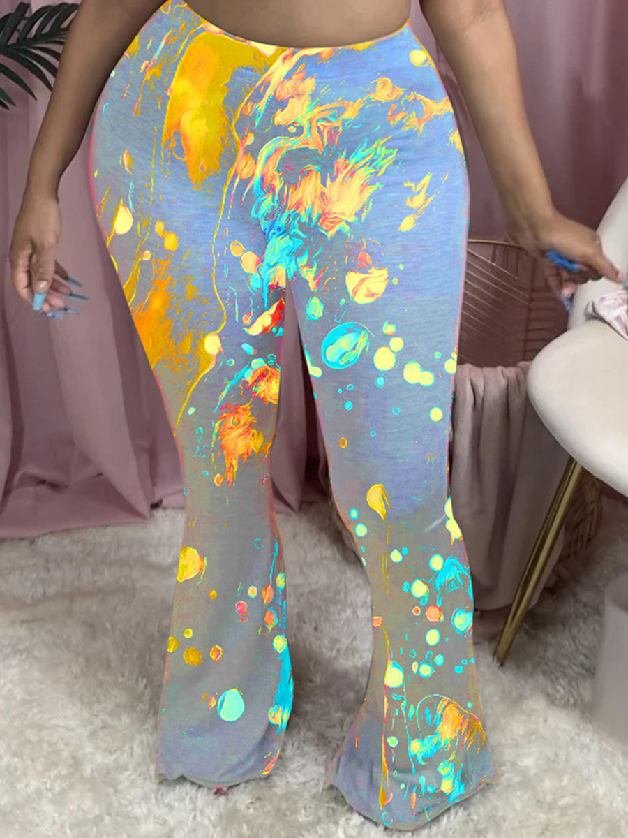 

lovely Casual Print Grey Plus Size Pants
