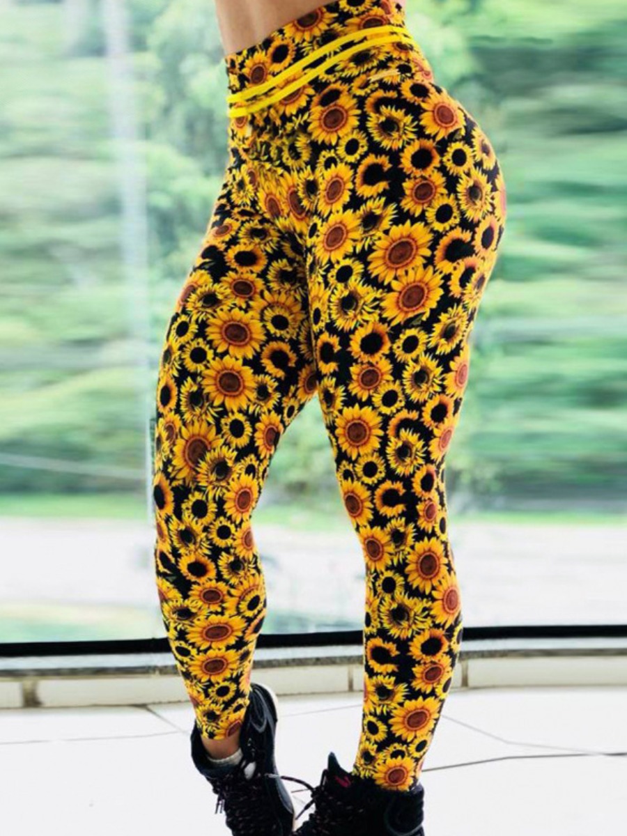 

lovely Sportswear Floral Print Yellow Pants