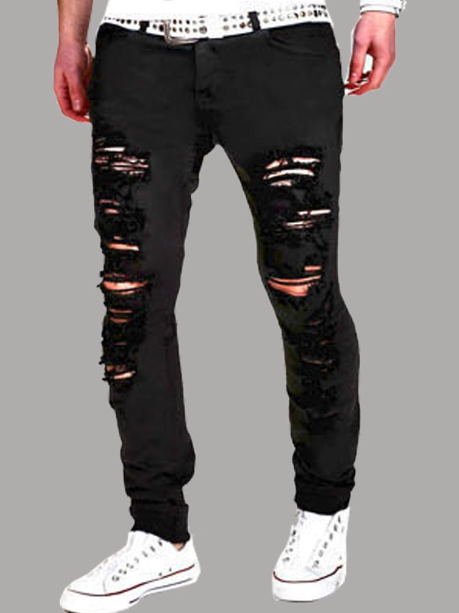 

lovely Street Broken Holes Black Men Jeans