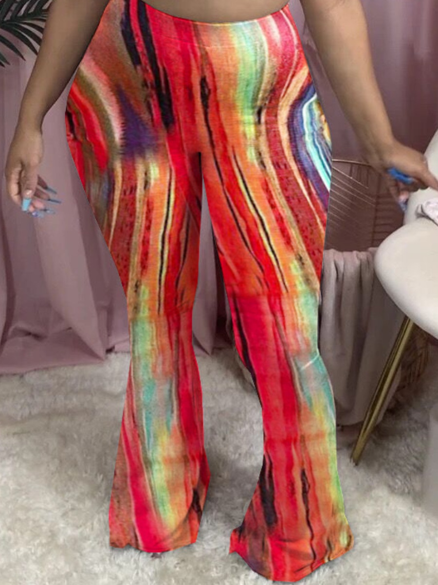 

lovely Trendy Tie-dye Red Plus Size Pants