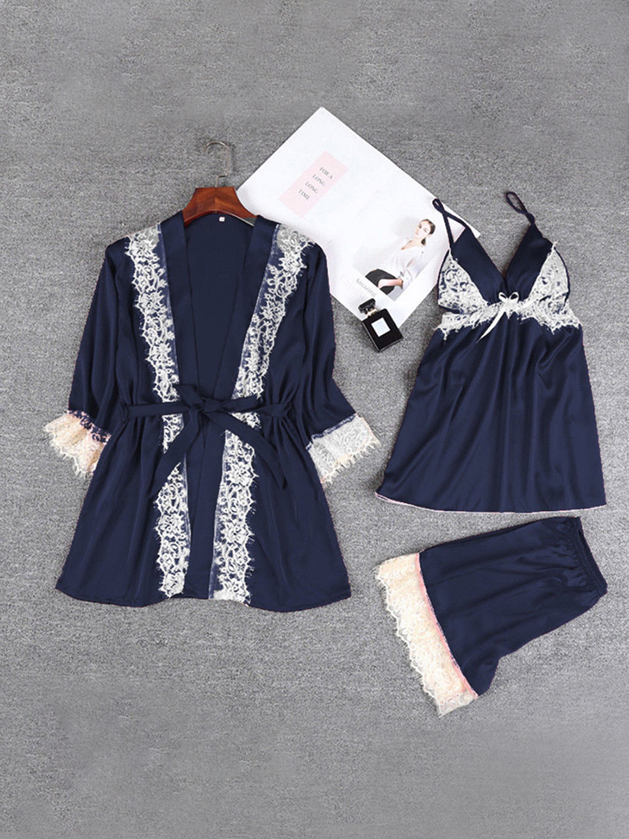

lovely Sexy Lace Patchwork Blue Sleepwear