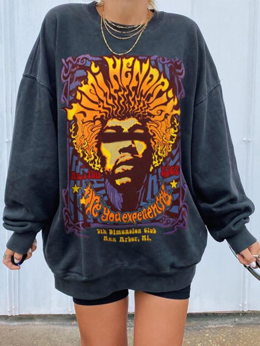 

Lovely Street O Neck Print Grey Hoodie