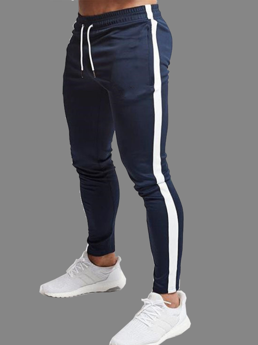 

Lovely Men Casual Striped Drawstring Blue Men Pants