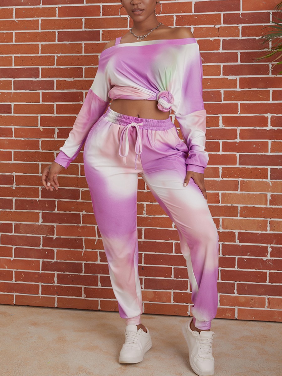 

lovely Trendy Tie Dye Violet Two Piece Pants Set