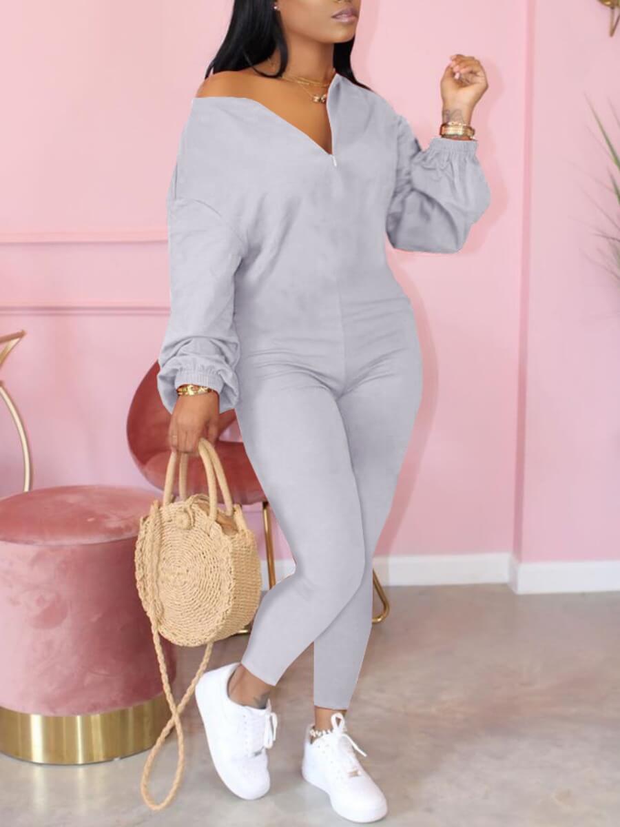 Lovely Leisure Zipper Design Grey Onepiece JumpsuitLovelyWholesale