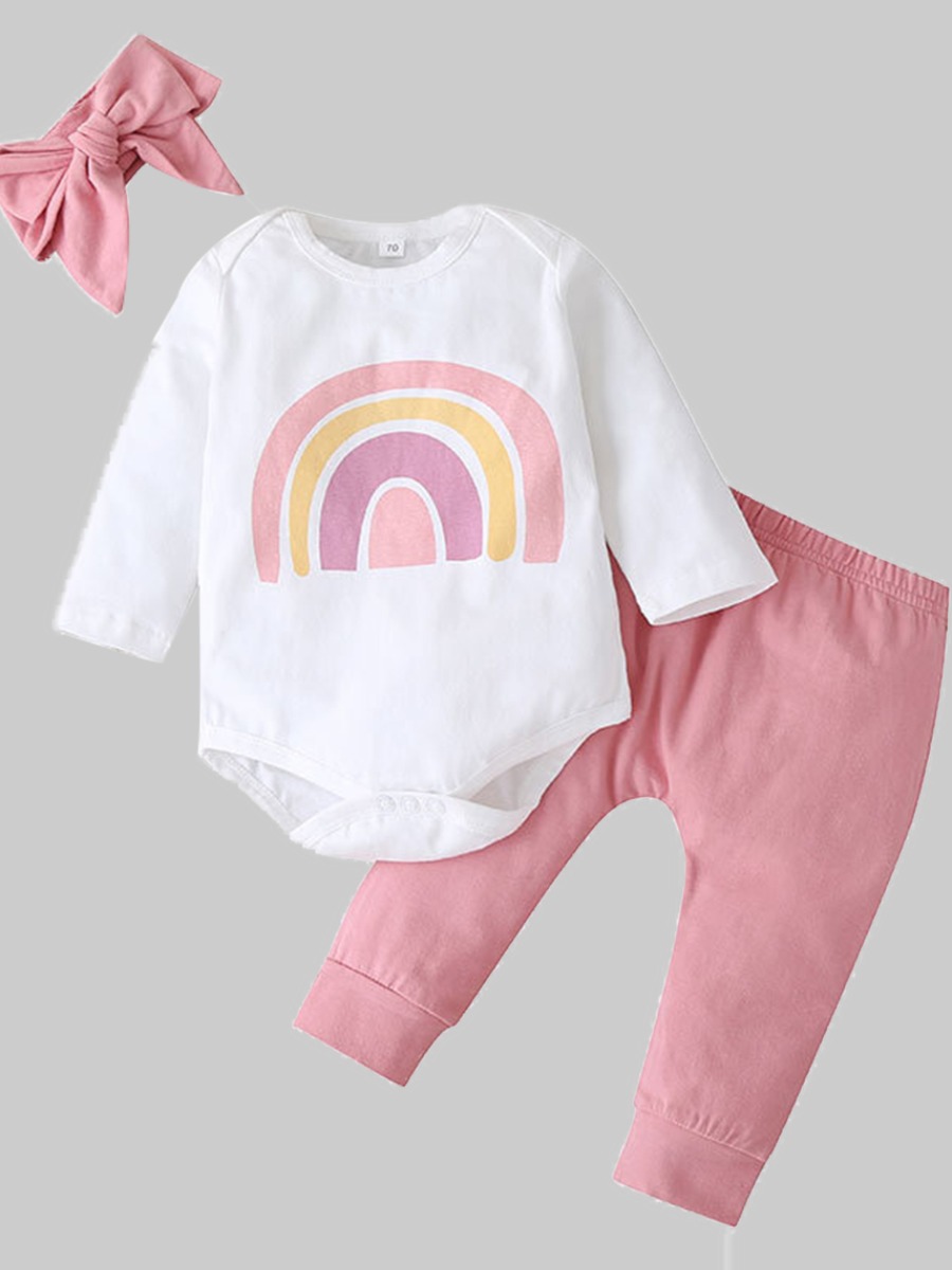 

lovely Casual O Neck Print Pink Girl Two-piece Pants Set