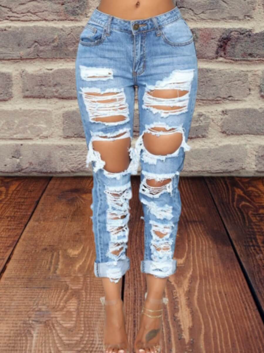 Lovely Street Broken Holes Blue Jeans