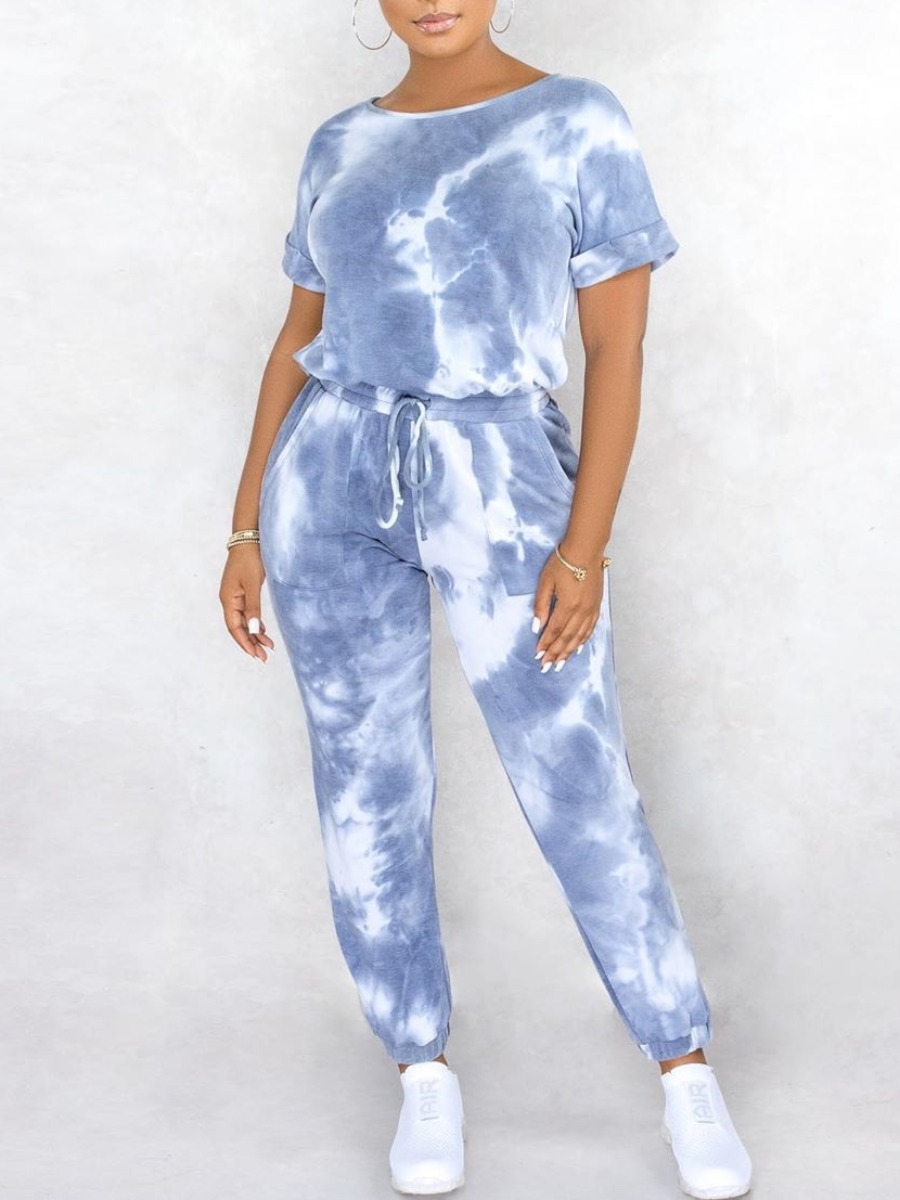 

lovely Leisure O Neck Tie-dye Grey One-piece Jumpsuit