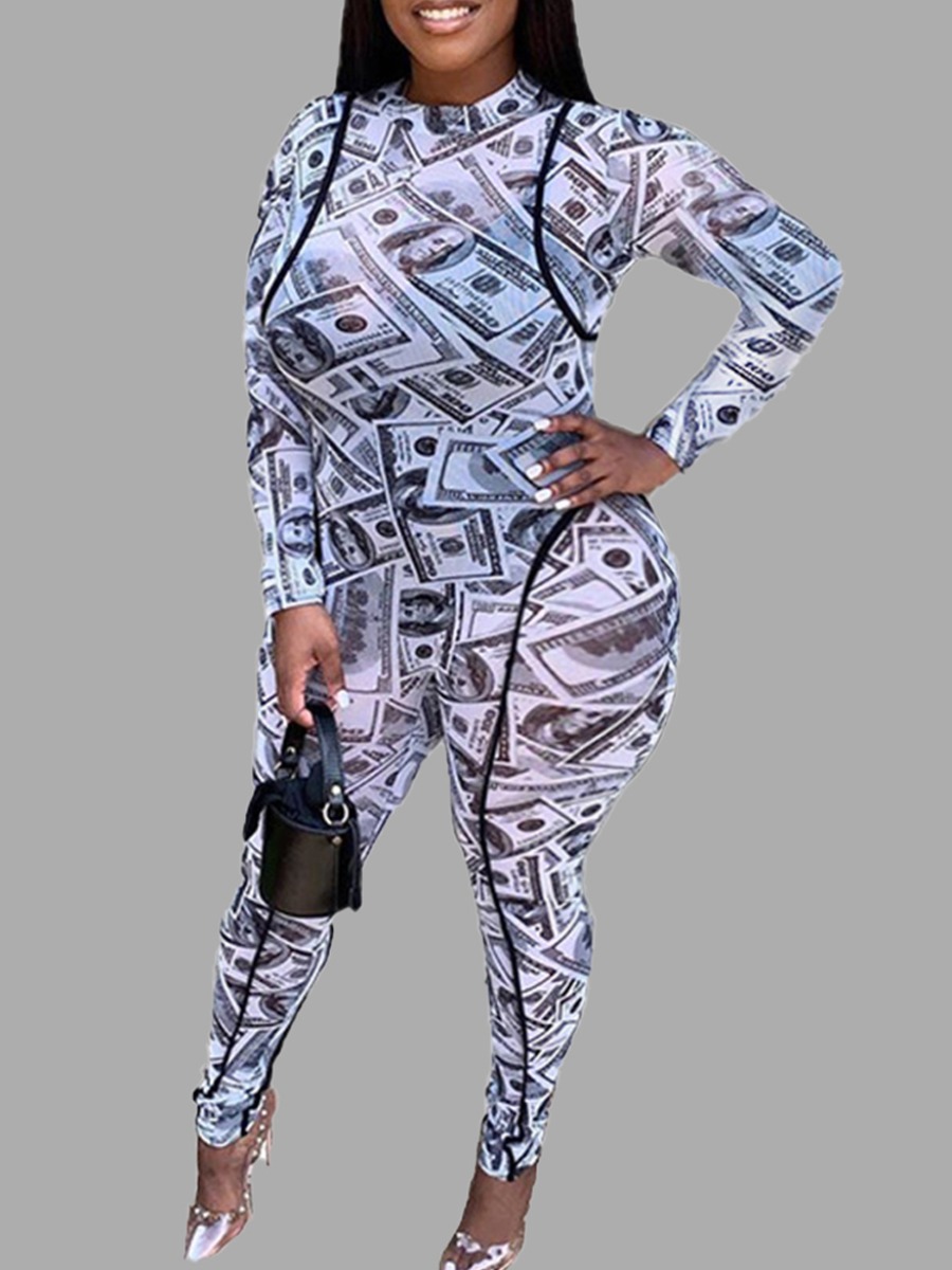 

lovely Leisure O Neck Print See-through White One-piece Jumpsuit