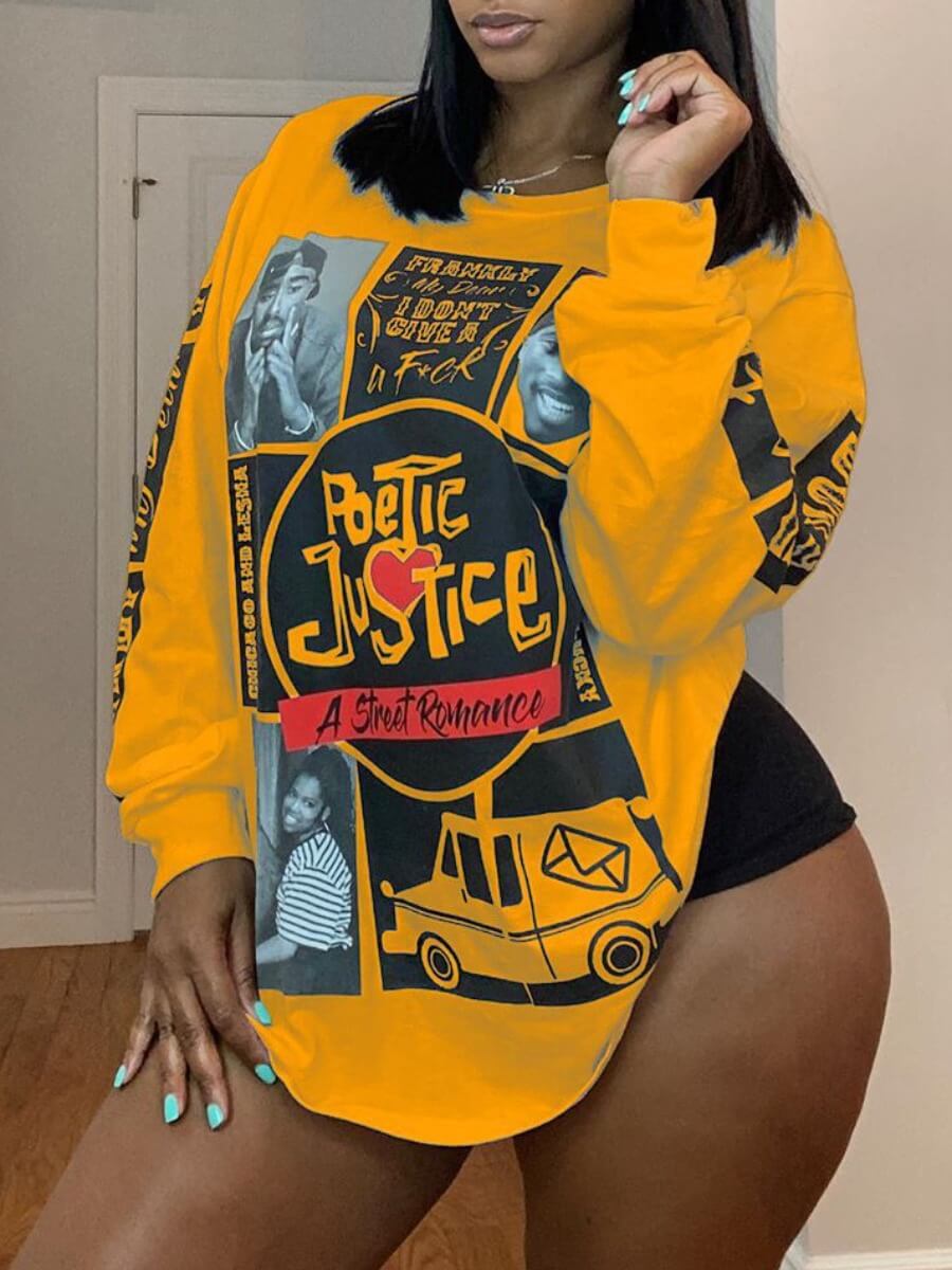 

Lovely Street O Neck Print Yellow T-shirt