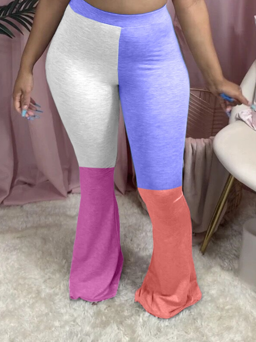 

lovely Street Color-lump Patchwork Blue Pants