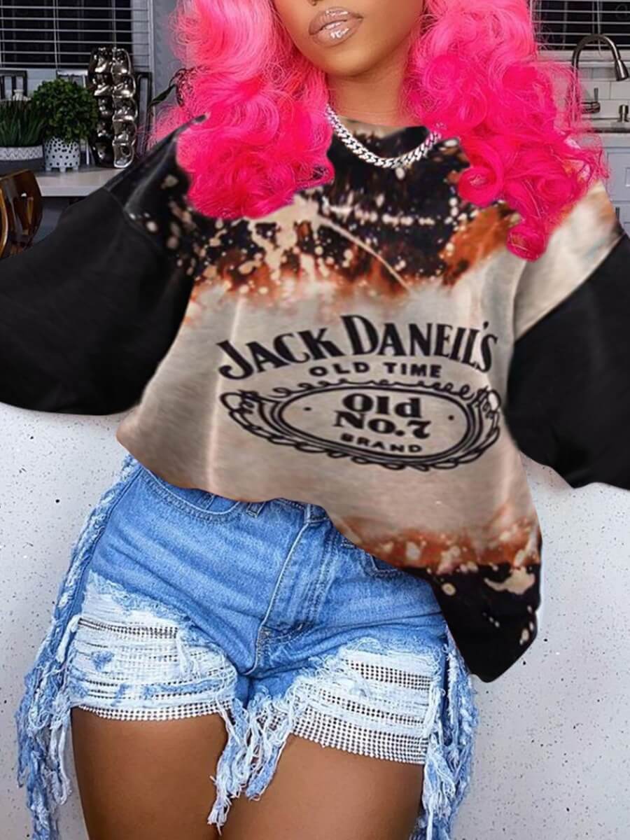 

Lovely Street O Neck Print Coffee Hoodie