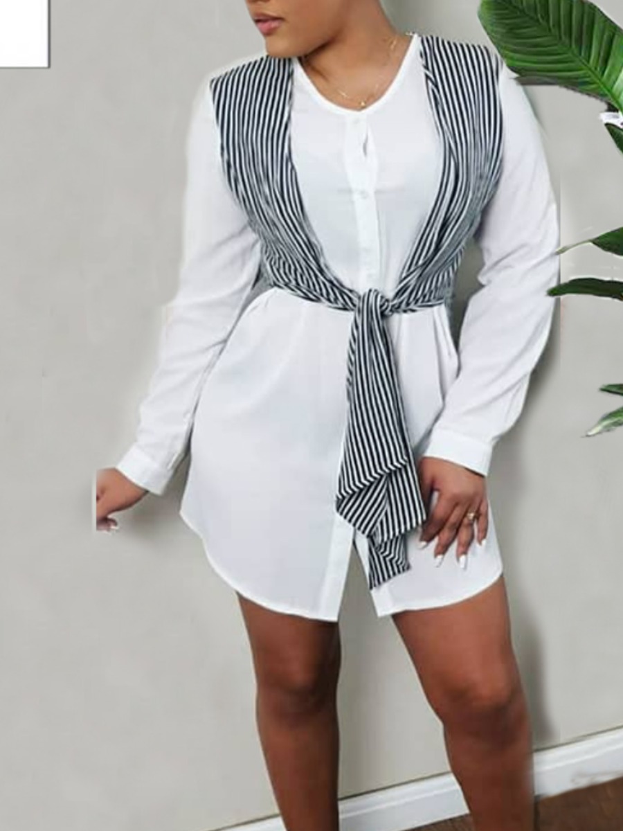 

lovely Casual False Two Piece Design White Mini Dress