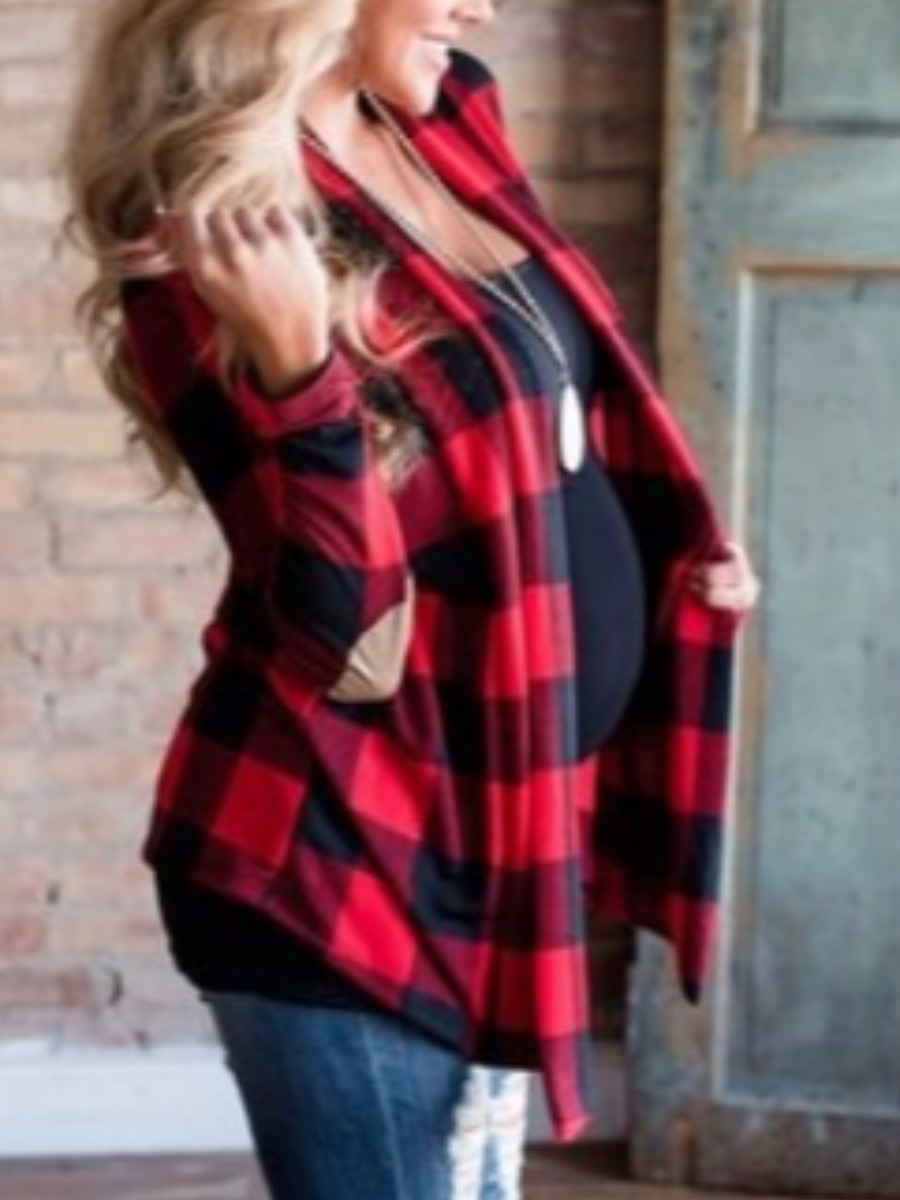 

lovely Stylish Grid Print Red And Black Coat, Red and black check