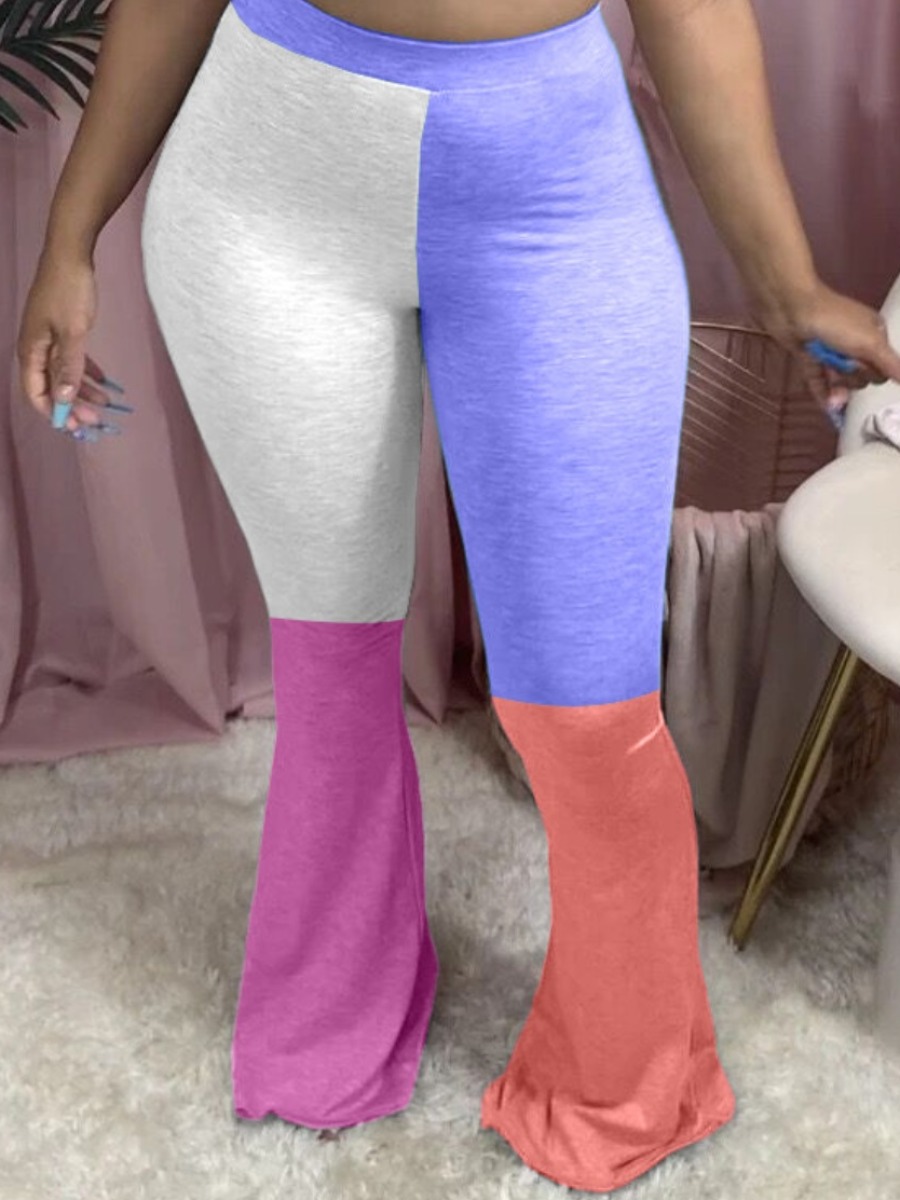 

lovely Street Color-lump Patchwork Blue Plus Size Pants