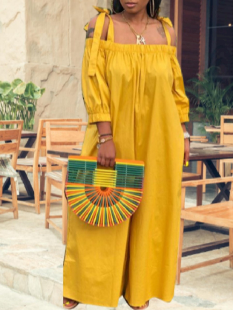 

lovely Stylish Lace-up Loose Yellow One-piece Jumpsuit