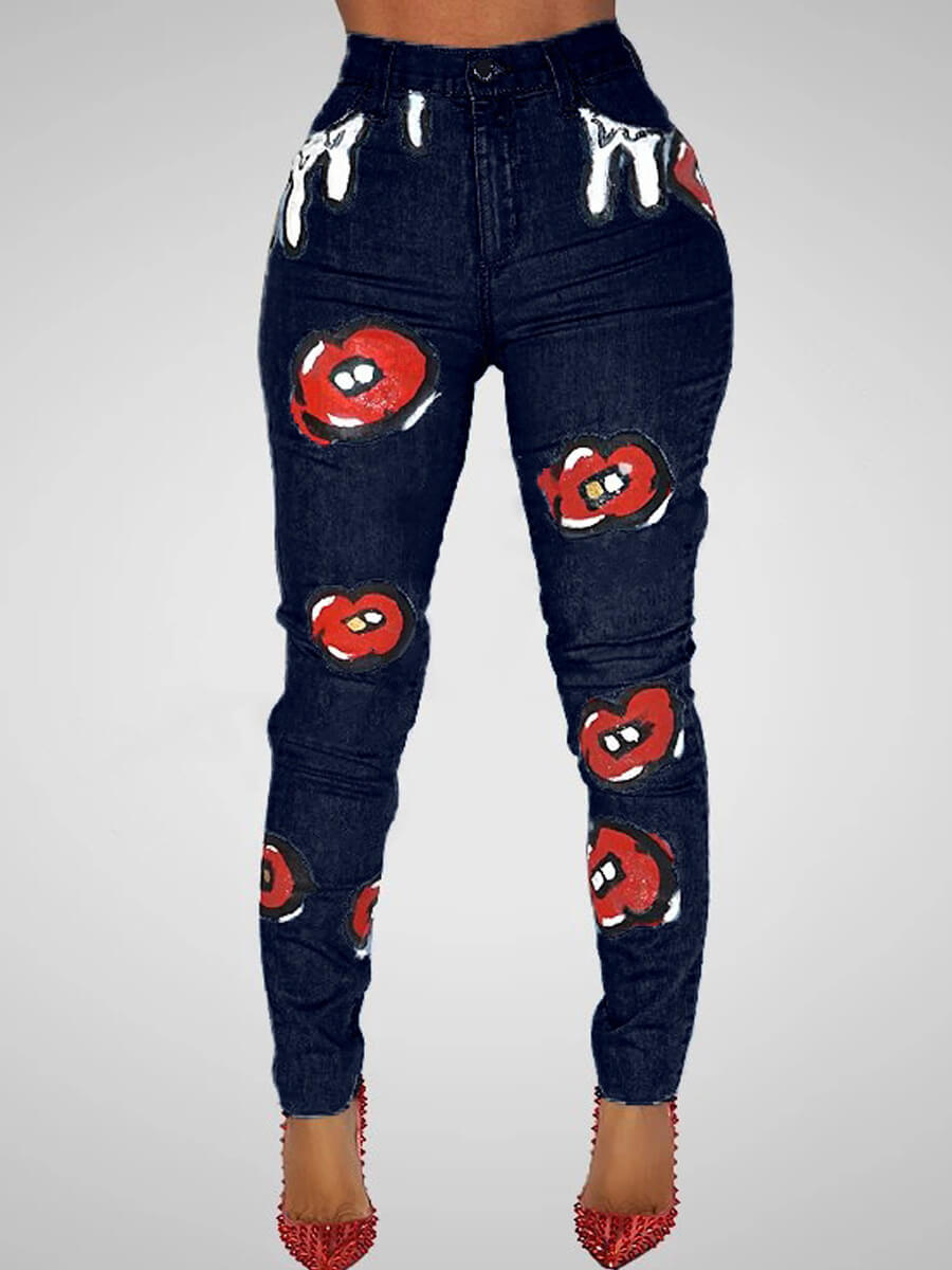 

LW Casual Print Skinny Deep Blue Jeans