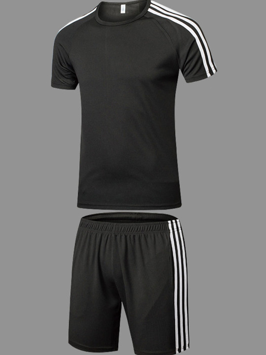 

Lovely Men Sportswear O Neck Patchwork Black Men Two-piece Shorts Set