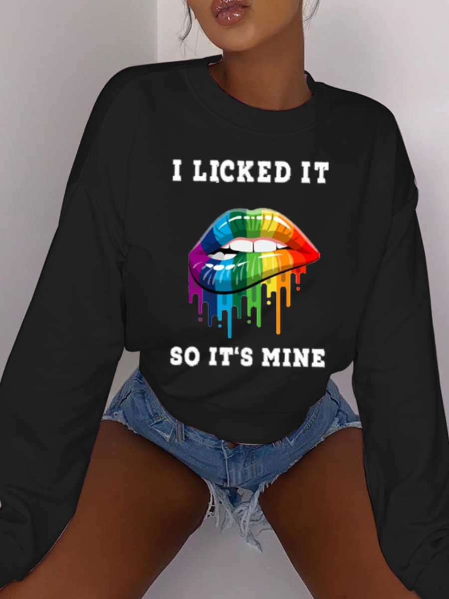 

lovely Casual O Neck Lip Print Black Hoodie
