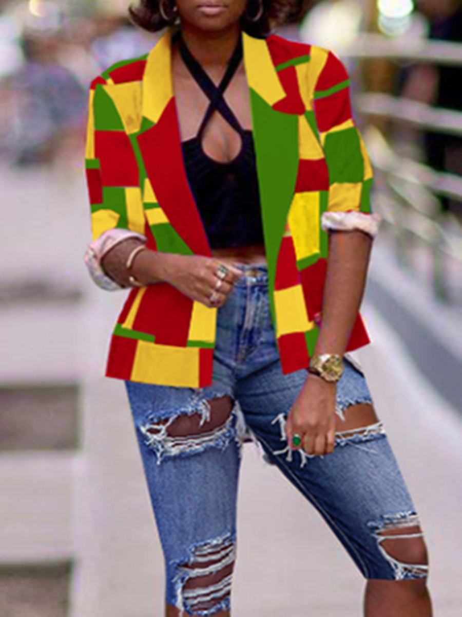 

lovely Trendy Grid Print Multicolor Blazer, Multi