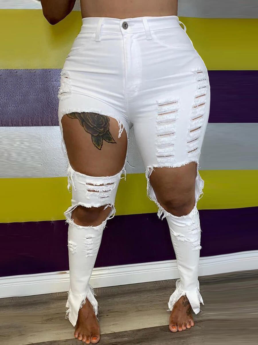 

LW Plus Size Street Hollow-out White Jeans