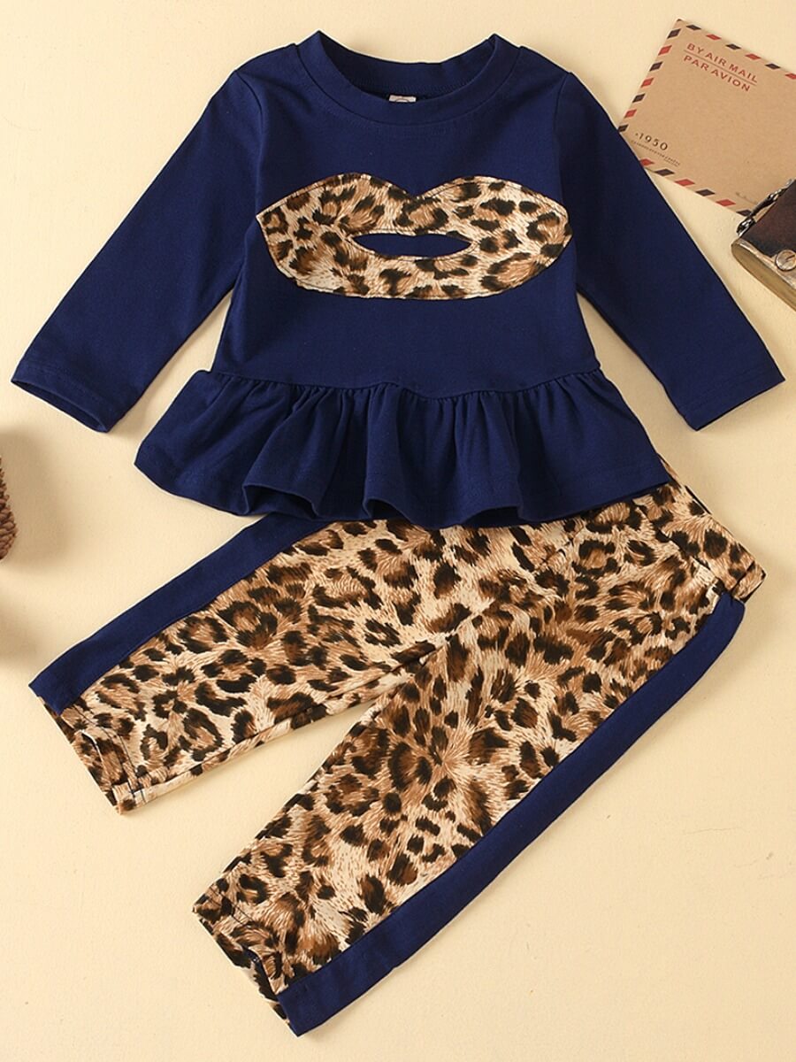 

Lovely Girl Casual Flounce Design White Two-piece Skirt Set, Leopard