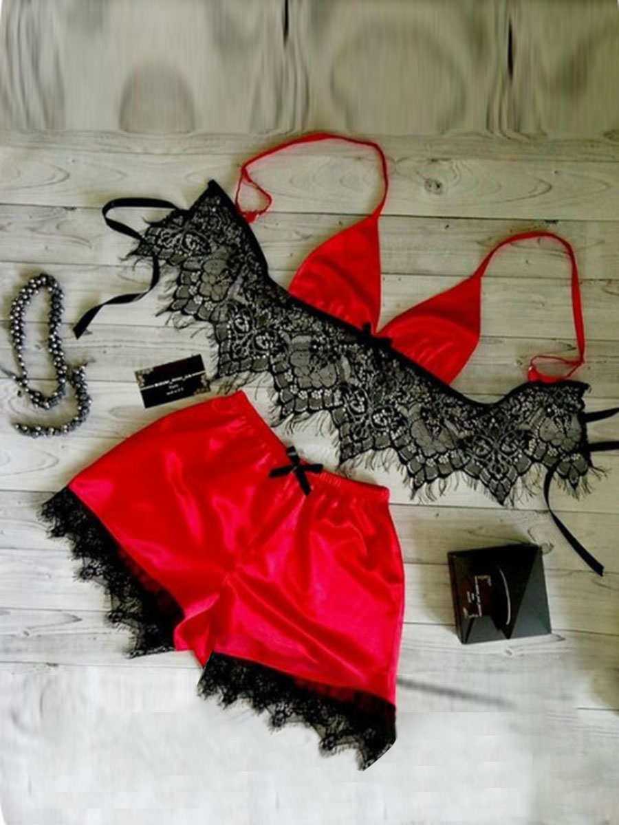 

lovely Sexy Lace Patchwork Red Sleepwear