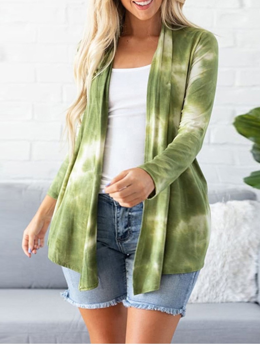

lovely Leisure Tie-dye Green Plus Size Coat
